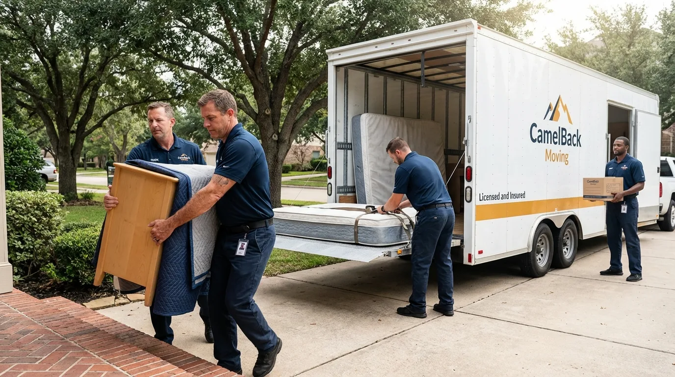 Crew loading residential truck for cross-state move from Sublimity, OR